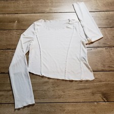 Asymmetrical Crop Top Womens US Large White Semi Sheer High Stretch By DAZY EUC