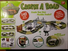 Dinosaur Toys,153pcs Create A Dinosaur World Road Race,Flexible Track Green