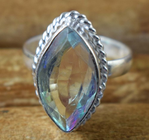 Natural Rainbow Mystic Topaz 13.20 Ct Marquise Gemstone Certified Ring See Video - Picture 3 of 7