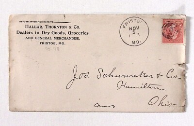 1898 Hallar Thornton & Co Dry Goods Groceries Fristoe MO Advertising Cover