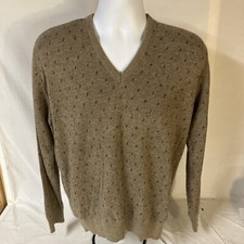 Vtg Robert Bruce Men Orlon Acrylic V-neck Sweater Large Brown Geometric USA Made