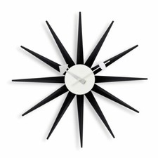 George Nelson DAIVA Sunburst Clock Black Wood Steel Mid Century Reproduction