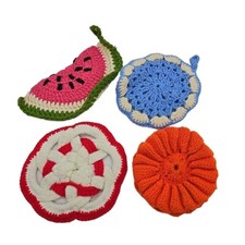 Lot of 4 Vintage Handmade Crocheted Potholders Hot Pads Trivets