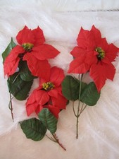 Lot of 3 Artificial RED POINSETTIA Holiday Floral Picks Christmas Decor