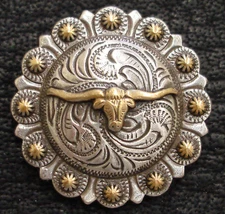 WESTERN HORSE SADDLE HEADSTALL TACK GOLD LONGHORN BERRY CONCHOS 1" SCREW BACK
