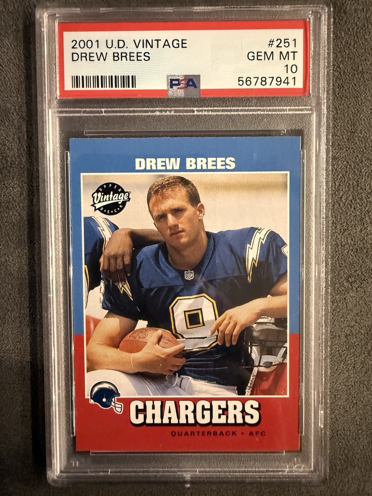 PSA 10 Upper Deck 2001 Vintage Drew Brees #251 Rookie Base Set Chargers view 3