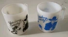 2 set Vintage 1950s Hopalong Cassidy Blue & Black 3" milk glass mugs