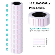 10 Rolls 5000pcs White Price Paper Tag Sticker Gun Labels Refill US For MX 5500
