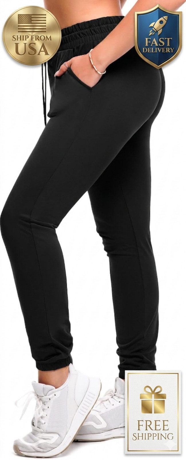 Joggers for Women with Pockets Drawstring Sweatpants for Lounge Gym Yoga-image
