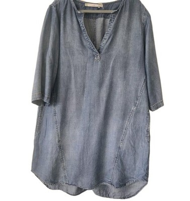 Chelsea & Violet Damen Gr. Large Blau Denim Tunika Kleid Taschen Halbarm 