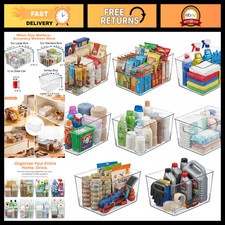 8 Pack Clear Plastic Storage Bins 12x8x6in - Pantry Organizer, Kitchen Storage S