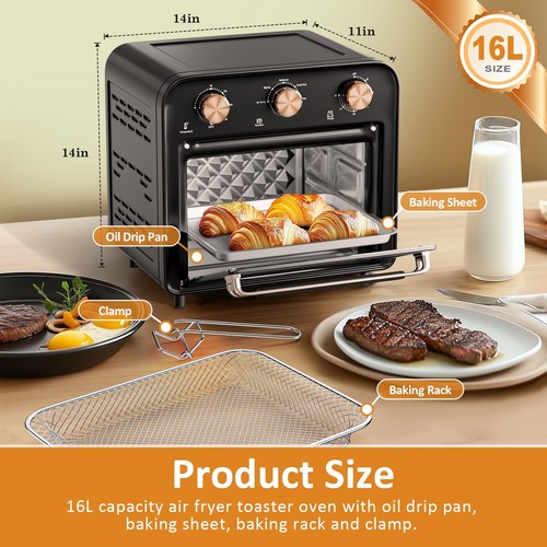 TINANA 5-in-1 Air Fryer Toaster Oven Countertop, 1300W, 17 Qt, Stainless Steel, - Picture 3 of 6