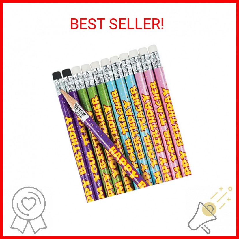 Fun Express Happy Birthday From Your Teacher Pencils - 24 Pieces - Educational A