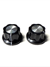 set of 2  knobs w/ skirt OD  15 mm for push it in 6 mm shaft 0.25 inch BLACK
