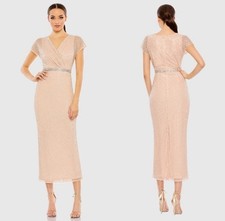 NWT Mac Duggal 93787 Pink Beaded Wrap V-Neck Cap Sleeve Dress Size 4