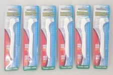 White Denture Brush Multi-Tufted Head Angled Easy Grip Contour Handle 5" 6 Pack