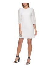 DKNY Womens Clip Dot Elbow Sleeve Above The Knee Wear To Work Shift Dress