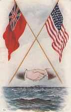 1907 UDB Postcard Two Flags British Ensign & United States Naval Cooperation KV