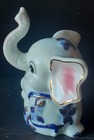 Elephant Figure Trunk Up Pink Ears Gold  Cobalt Blue Trim Sitting Porcelain VTG — photo 3