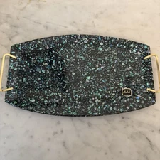 Koha Abalone Paua Shell Vintage RETRO 1960's New Zealand Trinket Tray Green Gold