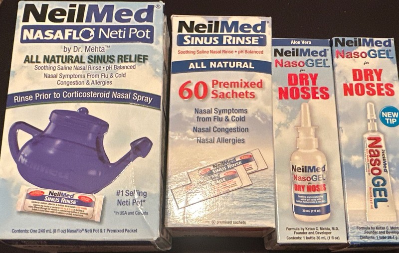 NeilMed Nasaflo Neti Pot, 60 Prefilled Sachets And NasoGel And NasoGel Spray