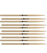 5 PACK ProMark Rebound 5A Hickory Drumsticks, Oval Nylon Tip