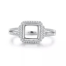 7mm Cushion Semi Mount Ring 925 Sterling Silver Solitaire with Accents Ring