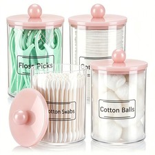 Qtip Holder Bathroom Canisters, 10 oz Bathroom Jars with Pink Lids for Cotton...