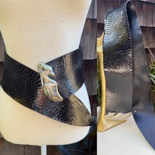 Vtg Susan Hyman Wide Belt Black Snake Leather Silver Buckle Fit 28-31  