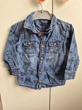 TU Boys Denim Shirt With Animal Print 9-12m Great Condition