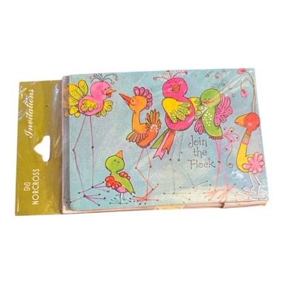 VTG Norcross 12 Party Invitations Birds Envelopes Join the Flock Folk Art Groovy