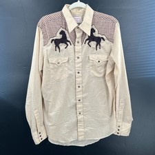 Vintage 70s wrangler long tails cowboy rodeo pearl snap western shirt horse L