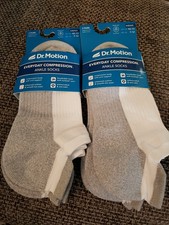 DR MOTION Mens 4 PR White Everyday Compression Ankle SOCKS NWT Low-Cut