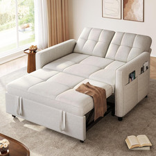 55" Convertible Sofa Bed, 3-In-1 Sleeper Sofa with Pull-Out Bed, Linen Futon Cou