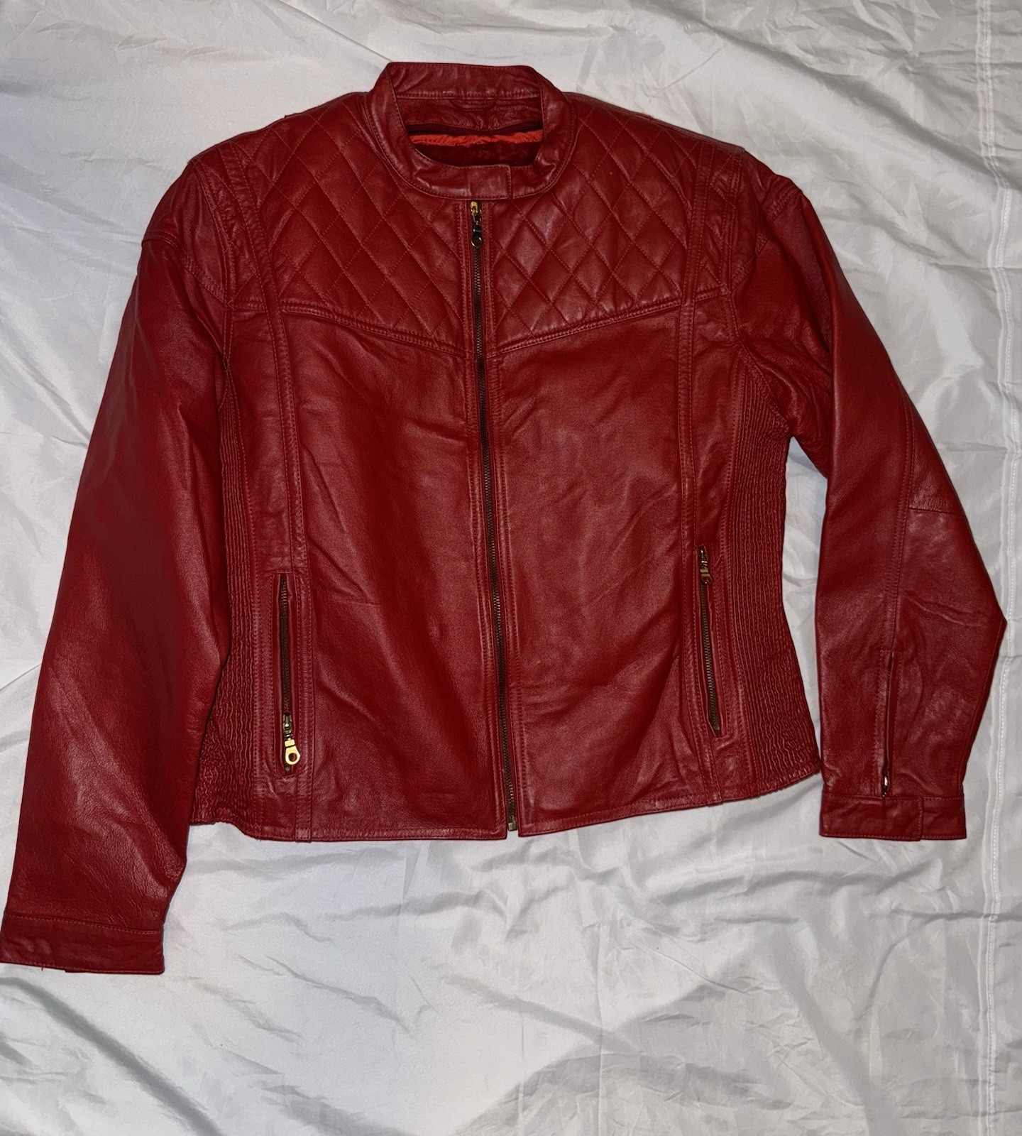 Shebang Women's Red Leather Jacket 90s Style And Lined In Size 2XL Real Leather