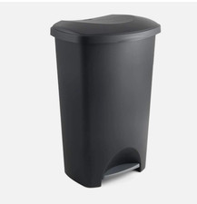 Plastic Family Kitchen Utility Bin, 50 Litre, New Black with Silver Pedal