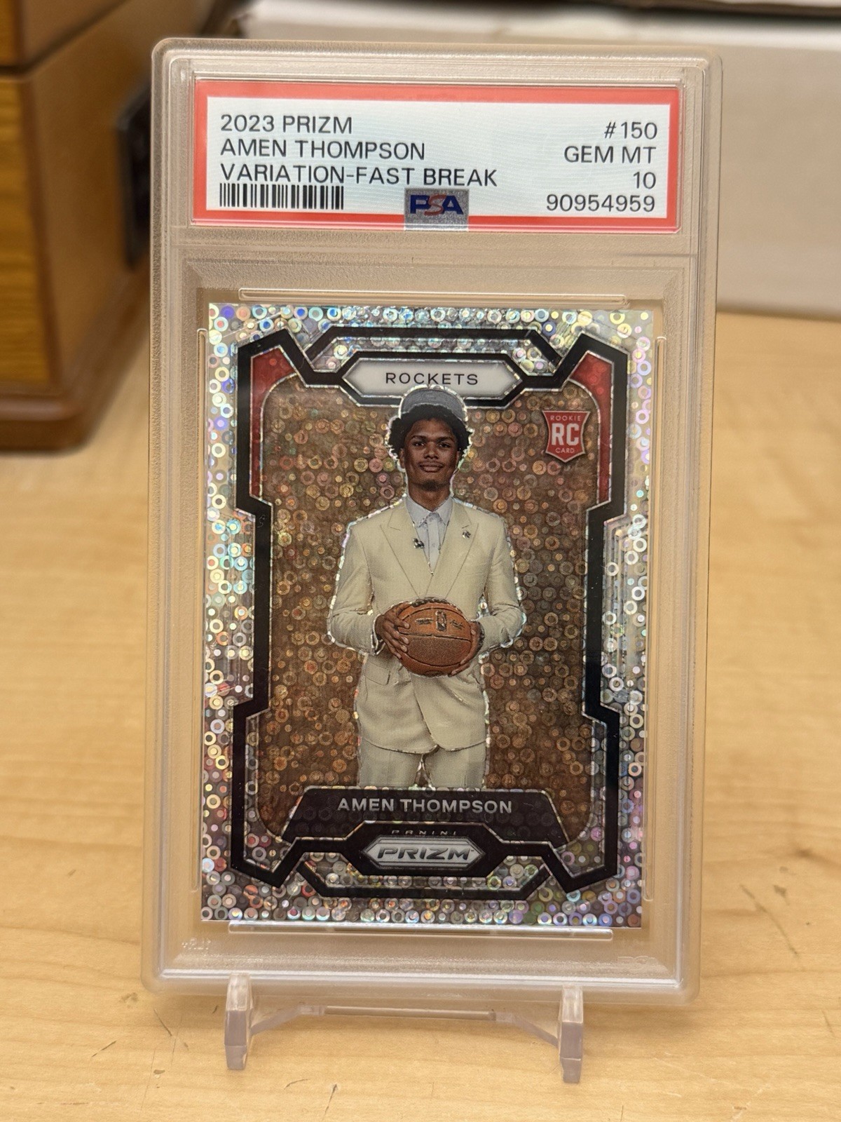 2023-24 Panini Prizm Rookie Variation Amen Thompson #150 Fast Break Prizm PSA 10