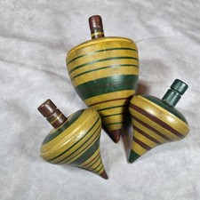 Folk Art Antique Wooden Toy Spinning Games Tops Lot Of 3