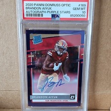 Panini 2020 Donruss Optic Brandon Aiyuk #169 Purple Stars Auto /50 PSA 10
