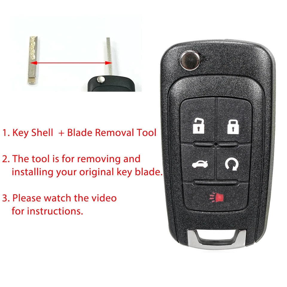 Carcasa de llavero remoto abatible + herramienta de extracción de cuchillas para Chevrolet Equinox 2010-2019 Foto 4 de 4