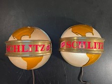 Vintage Schlitz Beer Globe Wall Lights Pair Bar Tavern Advertising Lamps Rare