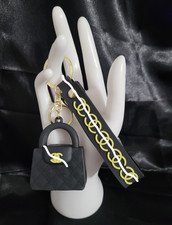 Mini Handbag Purse Charm Keychain w/ Wrist Strap. Available In Black Or White