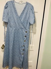 Cupshe Women's Size Large Blue Midi Dress Cross Front and Buttons on Side NWOT