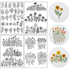 Flower Water Soluble Embroidery Patterns - 4 Sheets 40 Pcs Stick and Stitch Emb