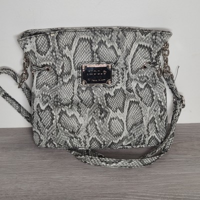 Nicole Miller Faux Snake Skin Shoulder Bag Gray White Pink Lining