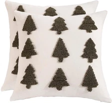 Christmas Embroidered Pillow Covers 20 x 20 inch Set of 2 Dark Green Multiple...