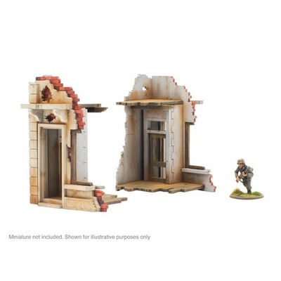 Paar zerstörte Gebäudeenden Gelände - MDF Gelände - Bolt Action - Brandneu