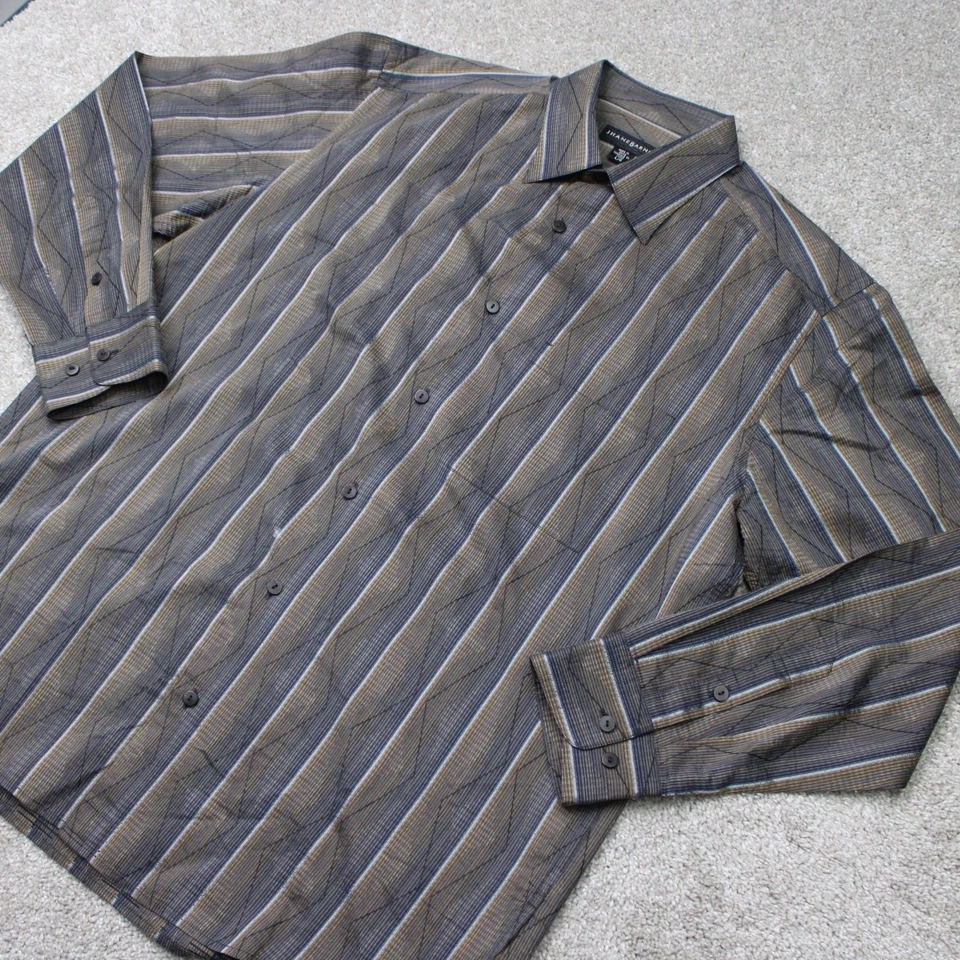 Jhane Barnes Shirt Mens Large Brown/Blue Silk/Cotton/Rayon Long Sleeve Button - Image 4 of 4