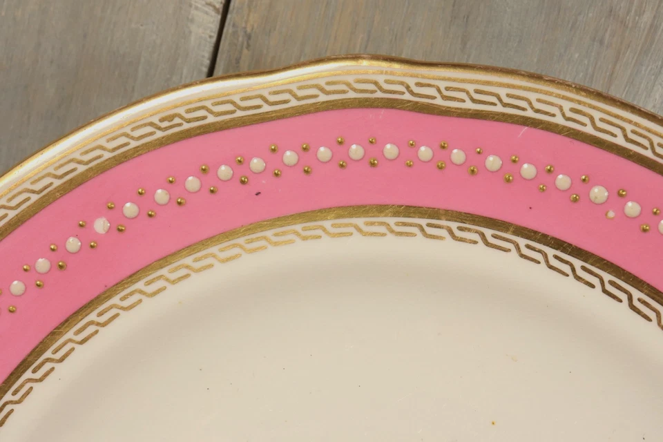 Paire Assiette Ancien Vieux Porcelaine de Paris Empire Émaillé Rose Paysage XIXe - Photo 4/4