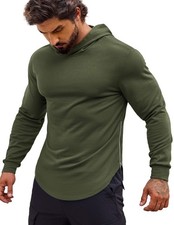 Mens Hoodies Pullover Long Sleeve Gym Workout Sweatshirt Flexible Hoodied for...